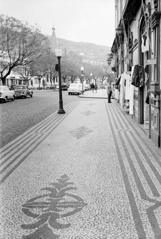 竖图,黑白,室外,白天,山,建筑,街道,路灯,汽车,葡萄牙,花纹,图案,城镇,人行道,摄影,式样,马德拉,丰沙尔,大西洋群岛