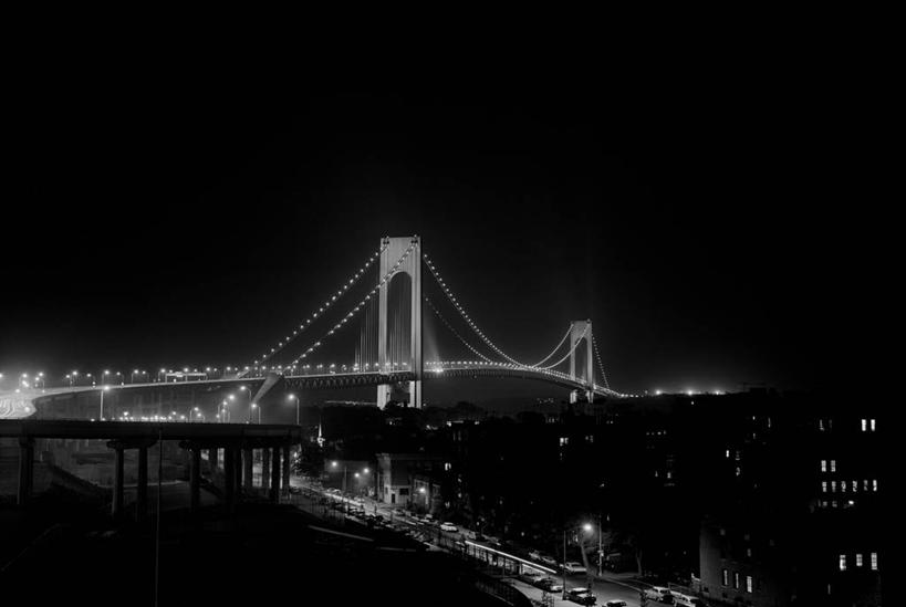 无人,横图,黑白,室外,夜晚,天际线,建筑,纽约,美国,桥,摄影,照亮,维拉扎诺桥