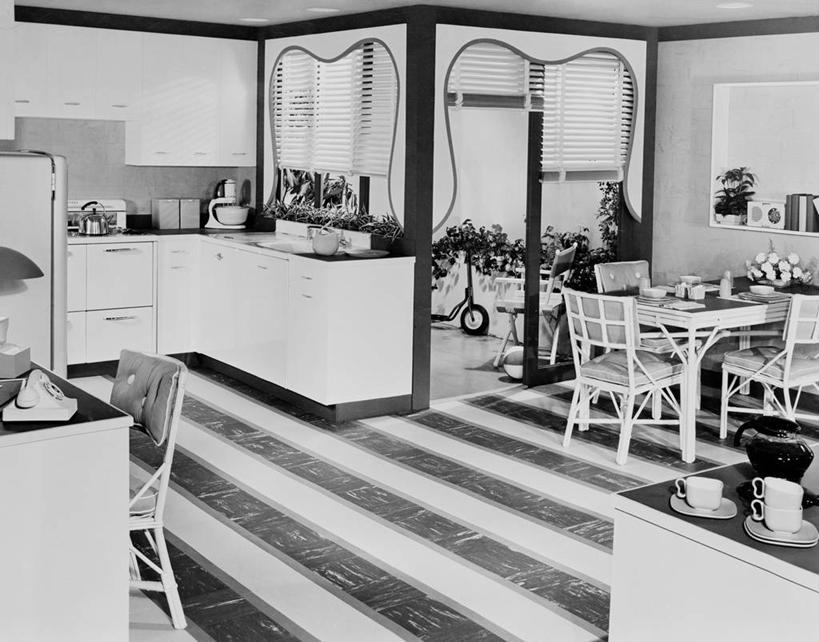 无人,横图,黑白,室内,白天,厨房,窗户,窗帘,家具,桌子,椅子,美国,壶,院子,咖啡杯,古典,现代,摄影,砖地,炊具,座机