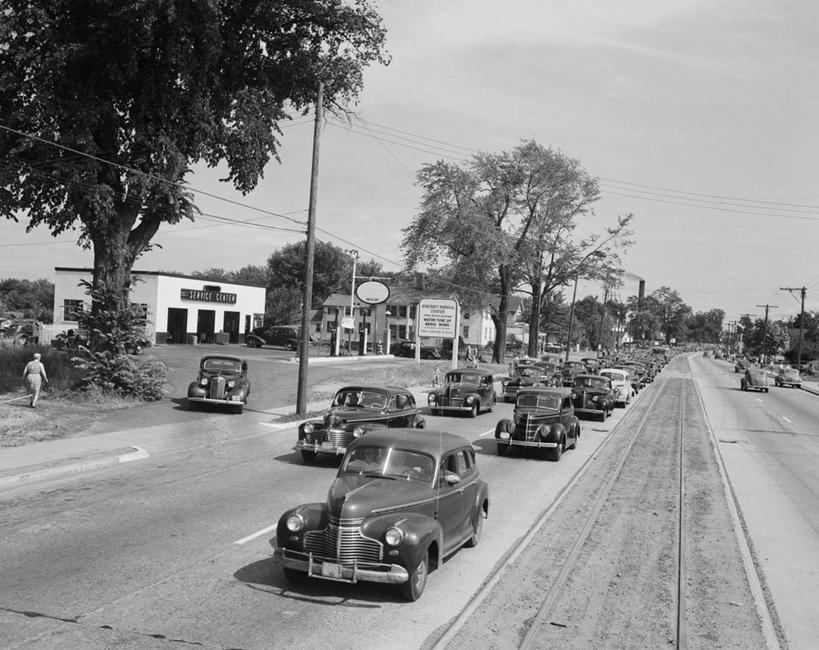 横图,俯视,黑白,室外,白天,旅途,城市,道路,路,公路,汽车,美国,交通,树,摄影,透视图,马路,高角度拍摄