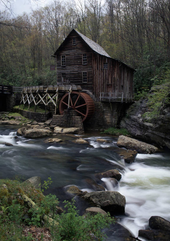 无人,竖图,室外,白天,建筑,美国,木制,流水,水车,历史,树,小溪,车轮,摄影,宁静,圆木,西弗吉尼亚,岩石,彩图,小屋,传统文化