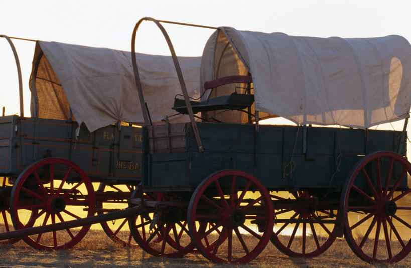 无人,横图,室外,日落,日光,美国,木制,历史,车轮,运输,摄影,美国文化,堪萨斯,彩图,篷车