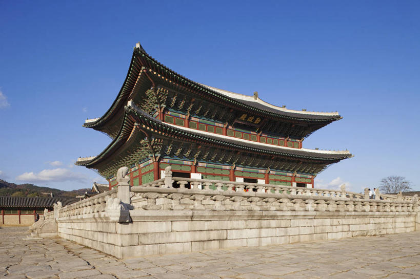无人,宫殿,横图,室外,白天,旅游,建筑,景福宫,首尔,韩国,首都,历史,地标建筑,摄影,万里无云,朝鲜半岛,彩图,旅行,联合国教科文组织