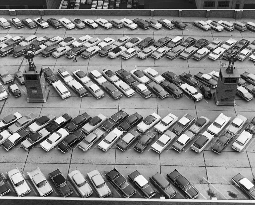 无人,停车场,横图,俯视,航拍,黑白,室外,白天,城市,汽车,纽约,美国,曼哈顿,车,停车,交通工具,运输,摄影,北美,鸟瞰,载具,纽约州,高角度拍摄