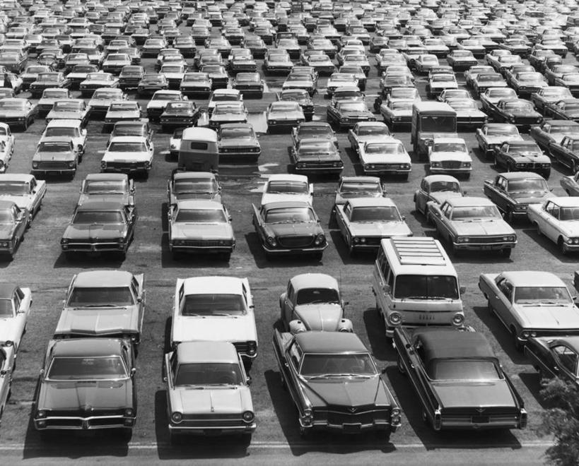 无人,停车场,横图,俯视,黑白,室外,白天,汽车,丰富,车,停车,交通工具,运输,摄影,载具,高角度拍摄