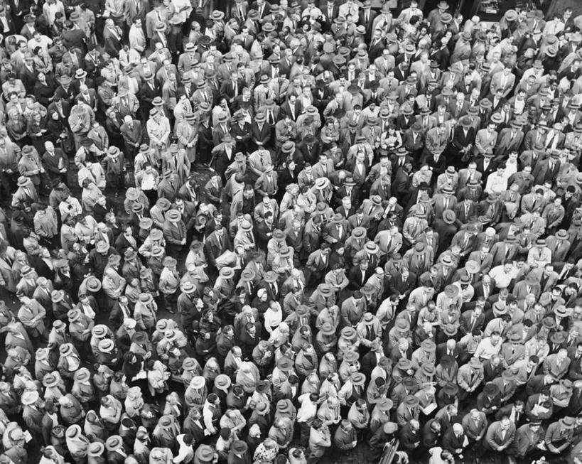 成年人,人群,观众,横图,俯视,黑白,室外,白天,丰富,摄影,群众,男人,女人,高角度拍摄