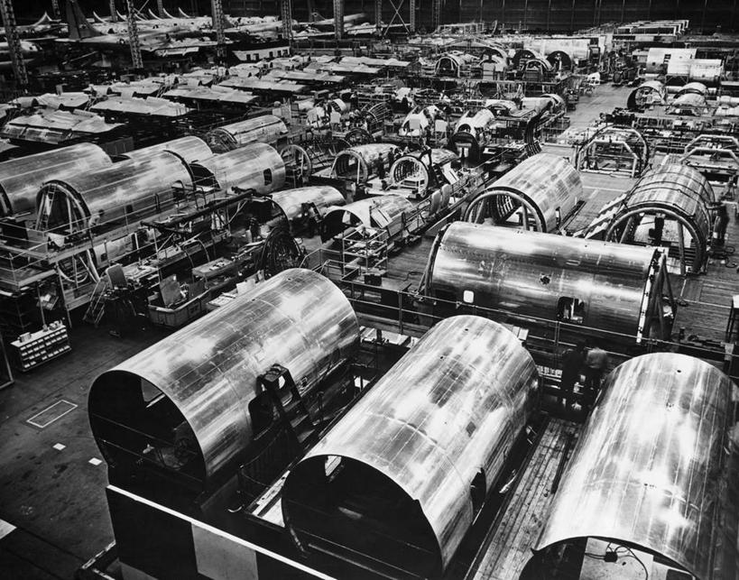 无人,横图,俯视,黑白,室外,白天,生产线,飞机,美国,运输,摄影,北美,华盛顿州,高角度拍摄,波音公司