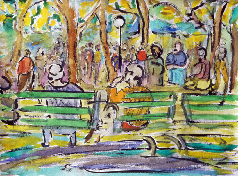 成年人,人群,公园,站,坐,横图,插画,室外,白天,绘画,数码,科技,路灯,椅子,阴影,艺术,网络,墨水,长椅,许多人,高光,几何,计算机图形,古典,合成,图画,文化,画,树干,工艺品,品味,一群人,休息,放松,颜料,美术,电脑合成图,数码合成图,高雅,合成图,漫画,写实,具体,具象,美学,美术工艺,死水,华盛顿广场公园,男人,女人,休闲活动,彩图