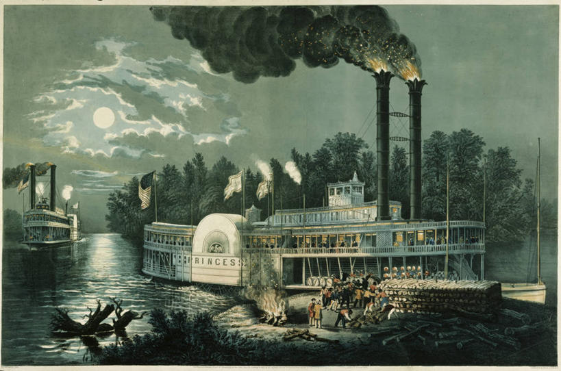 划艇,吸烟,横图,插画,室外,夜晚,旅途,烟囱,数码,科技,河流,轮船,船,旗帜,美国,停靠,阴影,网络,月亮,高光,几何,计算机图形,合成,图画,历史,画,天空,交通工具,运输,照亮,电脑合成图,数码合成图,合成图,停泊,载具,漫画,美国文化,写实,具体,具象,彩图,蒸汽轮船,明轮船