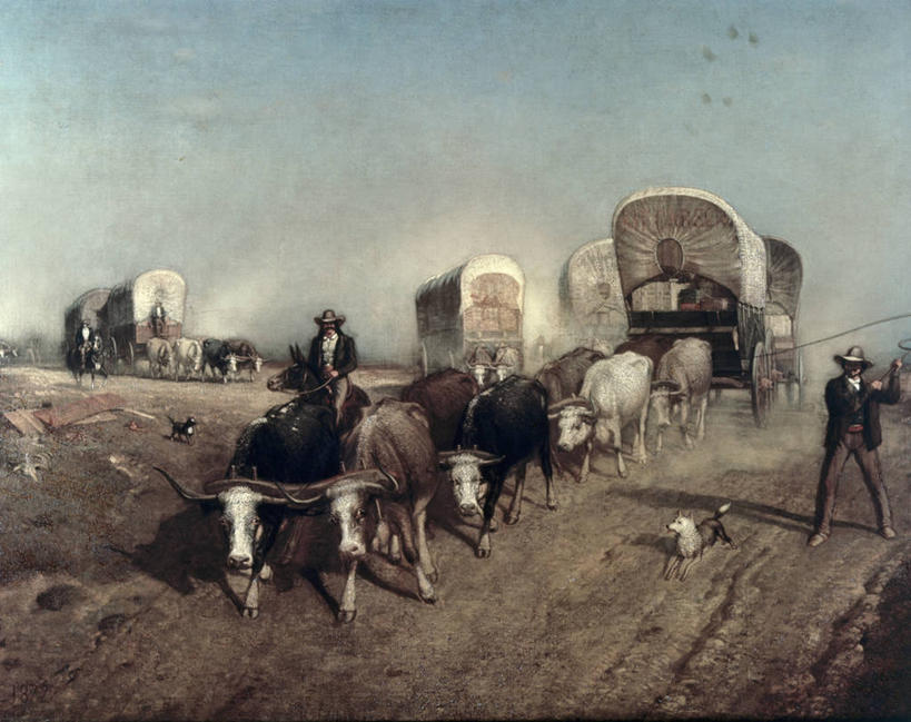 成年人,两个人,横图,插画,室外,白天,绘画,数码,科技,草原,狗,马,牛,美国,阴影,艺术,网络,扁担,高光,几何,计算机图形,古典,合成,图画,文化,牛车,画,工艺品,品味,运输,牲畜,美术,灰尘,电脑合成图,数码合成图,北美,高雅,北美洲,合成图,美洲,漫画,美国文化,写实,具体,具象,美学,北亚美利加洲,亚美利加洲,彩图,美利坚合众国,篷车,过去