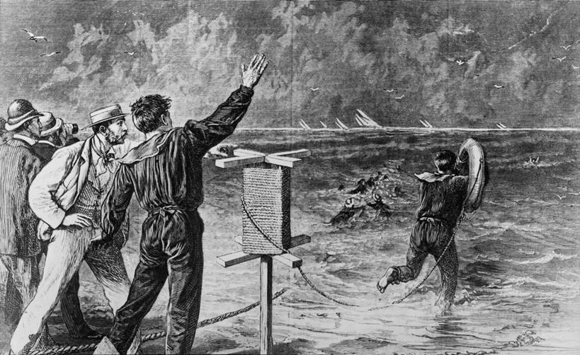 救生员,跑,举,横图,黑白,插画,室外,数码,科技,海洋,水,暴风雨,帽子,阴影,网络,鸟类,水平线,云,高光,几何,计算机图形,合成,图画,画,背面,天空,安全带,绳子,托,人体,观看,协助,电脑合成图,数码合成图,合成图,漫画,写实,具体,具象,手臂,海滩,举起,举手,举着,向上举,向上伸,向上托