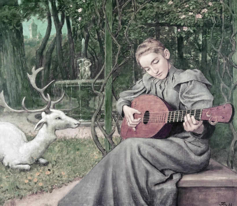 成年人,一个人,公园,坐,横图,插画,室外,白天,绘画,数码,科技,森林,鹿,仅一个年轻女性,仅一个女性,仅一个人,表演,阴影,艺术,网络,曼陀林,高光,几何,计算机图形,古典,合成,图画,文化,画,工艺品,品味,宁静,协调,美术,电脑合成图,数码合成图,专心,高雅,合成图,漫画,写实,具体,具象,美学,技能,完美,美术工艺,年轻女性,女人,女性,年轻人,彩图