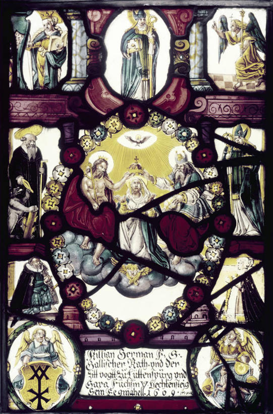 成年人,竖图,室内,窗户,天使,斑鸠,标志,文字,字符,字母,云,许多人,拿着,标识,一群人,摄影,宗教,窗框,基督,基督教,天主教,耶稣,圣玛丽,救世主,基利斯督,弥赛亚,默西亚,彩色玻璃,盾形徽章,圣人,美术工艺,男人,女人,王冠,彩图,神,加冕式