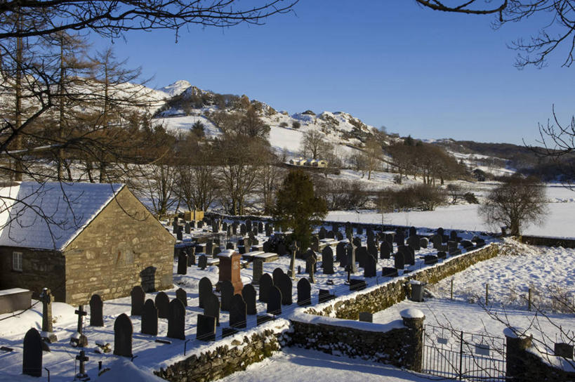 无人,教堂,横图,室外,雪,英国,欧洲,冰,冬天,墓地,摄影,威尔士,英国文化,格温内思郡,彩图,旅行,斯诺登峰,北威尔士