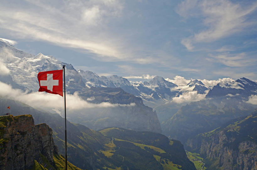 无人,横图,全景,室外,草地,山,山脉,雪,瑞士,欧洲,山顶,山谷,绿色,风景,夏天,看,摄影,瑞士国旗,少女峰,彩图