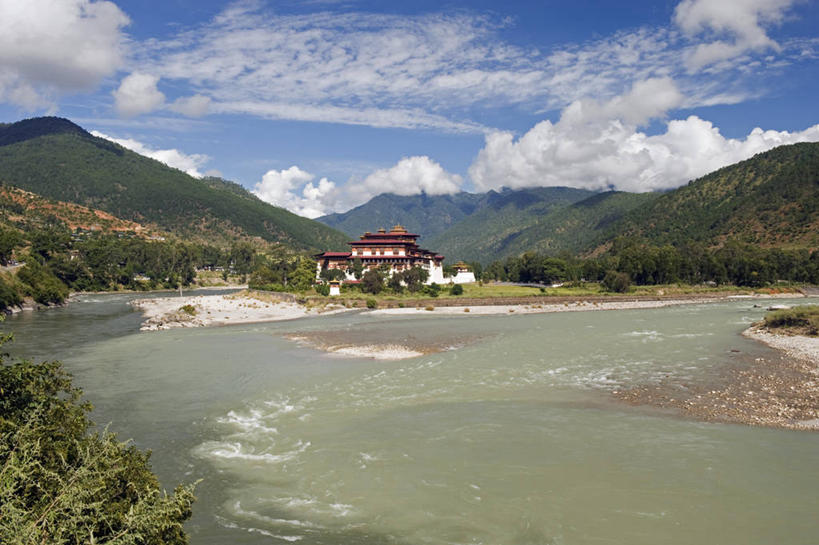 无人,横图,室外,白天,旅游,河流,建筑,不丹,亚洲,地形,风景,摄影,要塞,彩图,旅行,传统文化