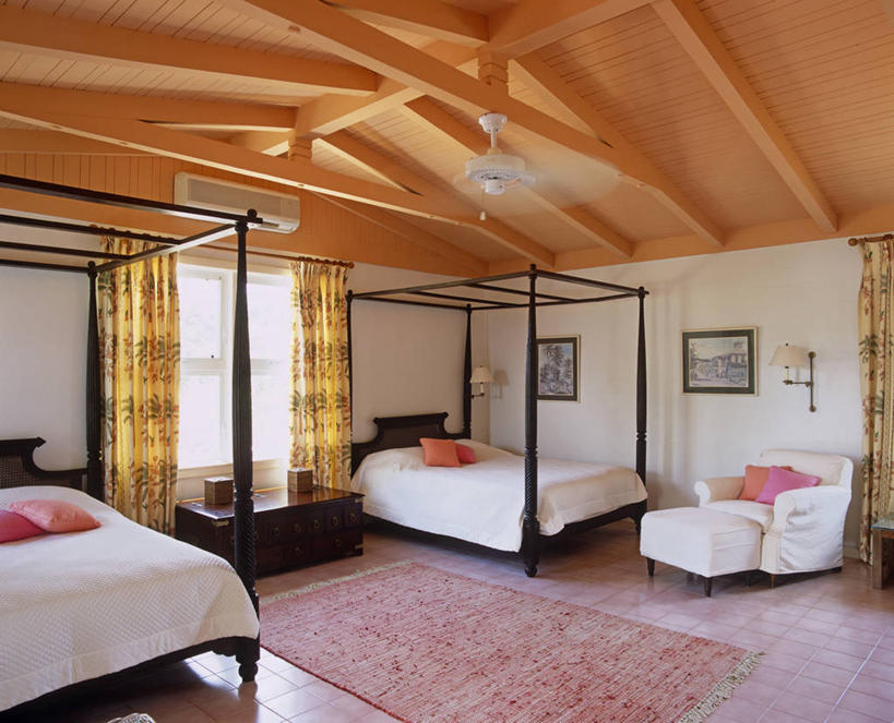 无人,双胞胎,横图,室内,床,卧室,岛,放松,摄影,吊扇,华贵,彩图,巴哈马群岛,四柱床