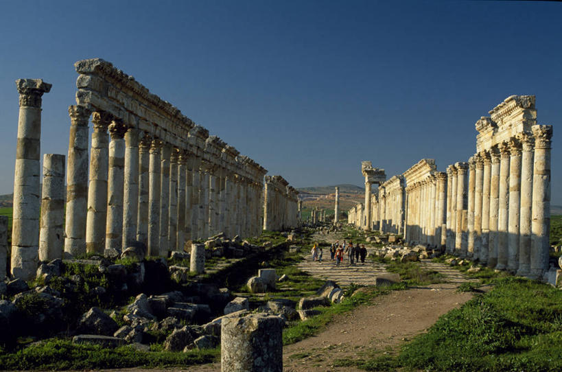 无人,横图,旅游,建筑,叙利亚,行人,游客,游人,化石,柱子,历史,路人,旅客,废墟,地标建筑,摄影,考古学,过客,彩图,旅行,阿帕米亚