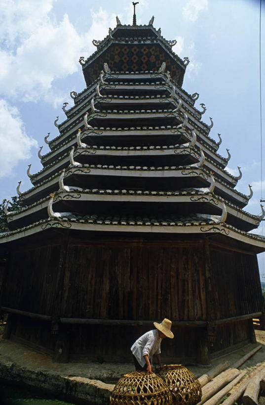 成年人,一个人,竖图,建筑,亚洲,仅一个女性,鸭子,篮子,首都,少数民族,摄影,广西,中国文化,侗族,三江,鼓楼,女人,彩图,旅行