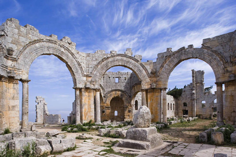 老年人,竖图,建筑,叙利亚,柱子,废墟,摄影,宗教,中东,基督教,圣人,阿勒颇,彩图