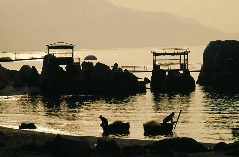 渔夫,横图,室外,日落,船,越南,工作,渔船,热,黄昏,摄影,东南亚,宁静,努力,剪影,印度支那,美术工艺,宁顺,海滩,彩图,钓鱼