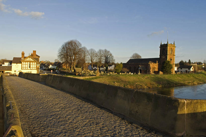 无人,教堂,横图,室外,河流,水,日光,英国,乡村,桥,摄影,宗教,威尔士,沙岩,彩图,横越