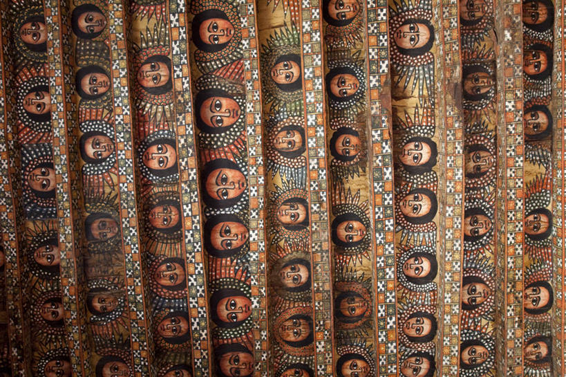 无人,教堂,横图,室内,天花板,建筑,非洲,埃塞俄比亚,天使,壁画,地标建筑,摄影,宗教,小天使,基督教,作画,彩图,联合国教科文组织