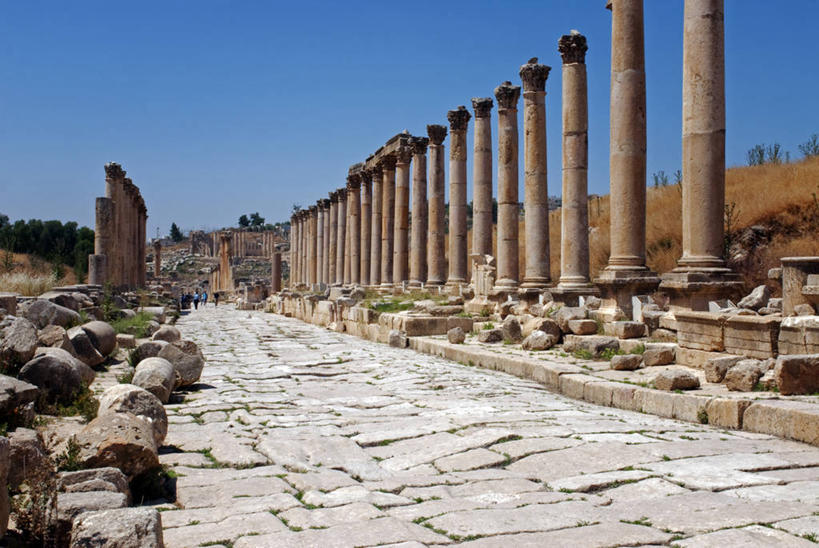 无人,横图,街道,路,约旦,化石,柱子,废墟,摄影,中东,杰拉什,阿拉伯,彩图,旅行