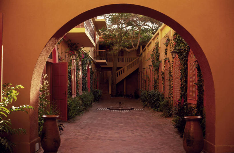 无人,横图,室外,度假,酒店,非洲,塞内加尔,百叶窗,庭院,拱门,橙色,摄影,高雅,华贵,圣路易,彩图
