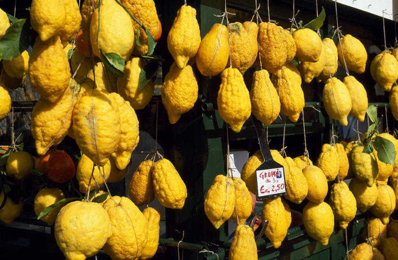 无人,横图,室外,柠檬,水果,意大利,欧洲,吊挂,悬挂,食品,果皮,市场,挂,货摊,黄色,摄影,价格标签,伦巴第大区,加尔达湖,彩图