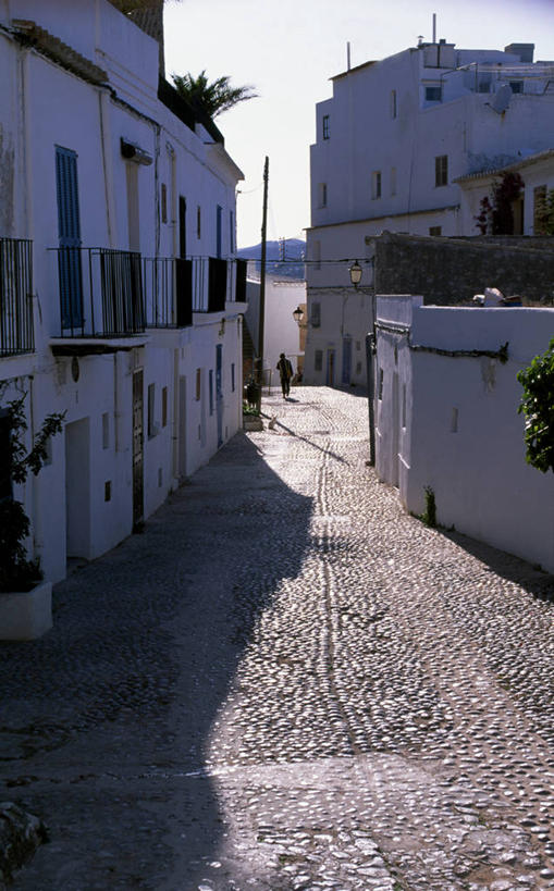 无人,竖图,阳台,路,西班牙,欧洲,行人,房屋,城镇,古城,摄影,伊比沙岛,彩图,巷