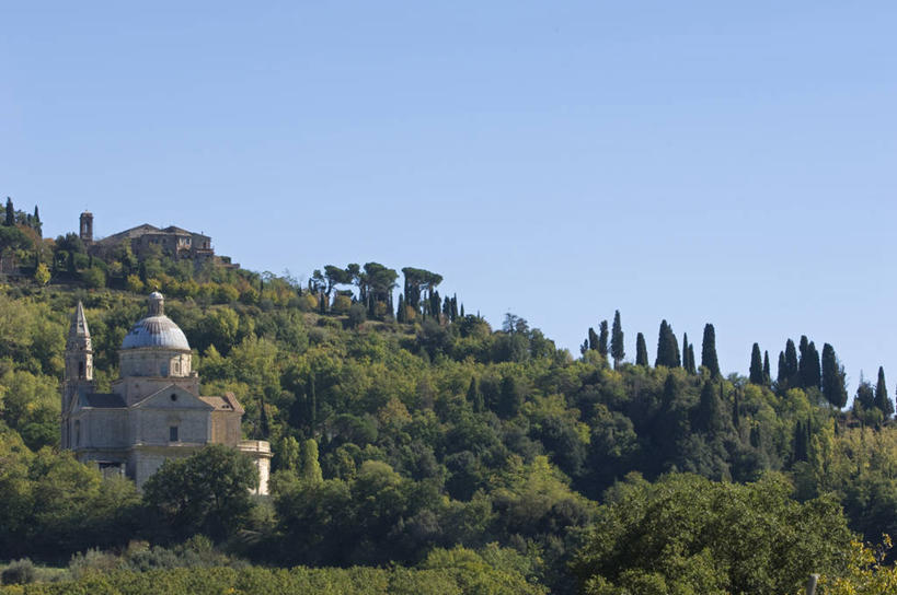 无人,教堂,横图,室外,美景,山,树林,建筑,意大利,欧洲,景观,浪漫,文艺复兴,树,自然,景色,摄影,宗教,自然风光,托斯卡纳区,蒙达普西安诺,彩图