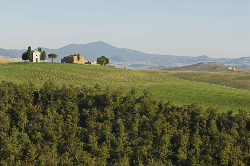 无人,农场,教堂,横图,室外,农业,美景,山,山脉,建筑,意大利,欧洲,房屋,景观,树,自然,景色,摄影,宗教,自然风光,托斯卡纳区,维得斯卡,皮恩札,农舍,彩图