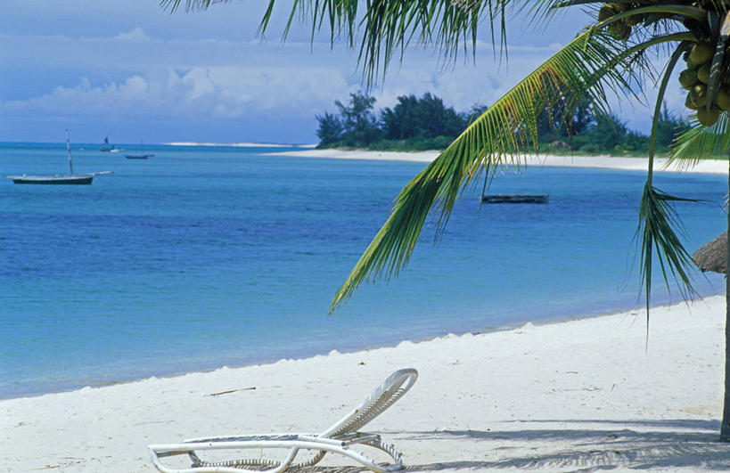 无人,横图,室外,海洋,棕榈树,非洲,莫桑比克,海岸线,树荫,休息,放松,摄影,印度洋,天堂镇,海滩,休闲椅,彩图
