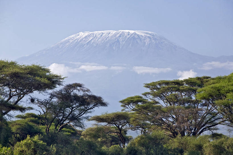 无人,横图,室外,火山,山,雪山,非洲,肯尼亚,地形,山顶,云,宏伟,风景,摄影,国家公园,乞力马扎罗山,金合欢树,活火山,彩图