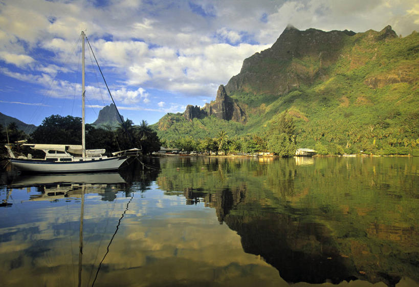 无人,横图,船,反射,摄影,热带气候,大洋洲,法属波利尼西亚,法属玻利尼西亚,南太平洋,太平洋岛屿,彩图,法国海外领土