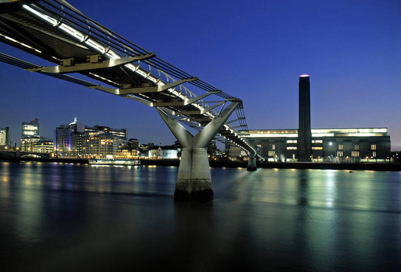 无人,横图,室外,夜晚,城市,英国,欧洲,首都,英格兰,泰晤士河,摄影,美术馆,伦敦千禧桥,彩图