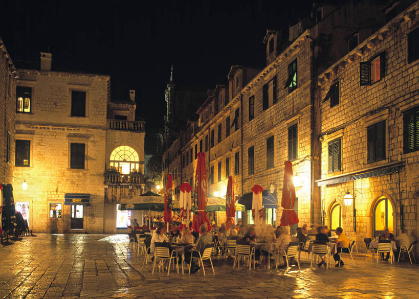 横图,方图,夜晚,欧洲,克罗地亚,摄影,巴尔干,前南斯拉夫,杜布罗夫尼克,亚得里亚海,彩图,旅行,咖啡馆