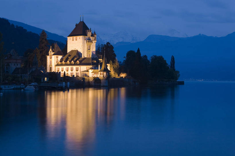 无人,横图,室外,夜晚,瑞士,欧洲,图恩湖,摄影,西欧,彩图