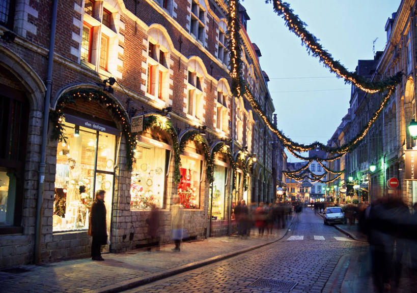 横图,夜晚,购物,法国,欧洲,圣诞节,光,摄影,法国文化,里尔,彩图