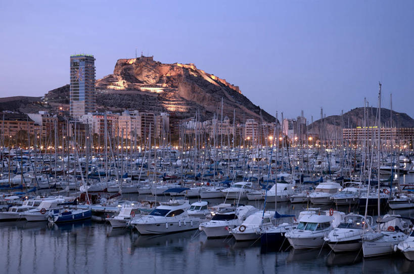 无人,横图,西班牙,欧洲,黄昏,摄影,地中海文化,游艇码头,阿利坎特省,彩图,海港,白色海岸