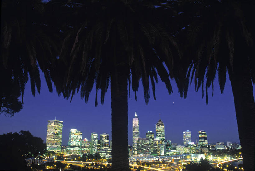 无人,横图,室外,夜晚,天际线,城市,建筑,澳大利亚,黄昏,摄影,澳大拉西亚,西澳大利亚,彩图