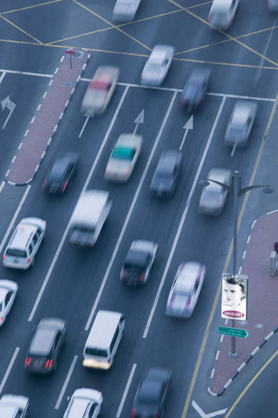 无人,竖图,俯视,运动模糊,城市,路,交通,黄昏,摄影,中东,阿拉伯联合酋长国,迪拜,波斯湾,贝拉,彩图,高角度拍摄,阿拉伯半岛