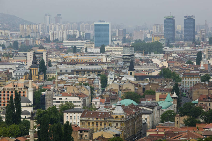 无人,横图,俯视,室外,天际线,城市,欧洲,首都,摄影,巴尔干,东欧,萨拉热窝,彩图,高角度拍摄,波斯尼亚和黑塞哥维那