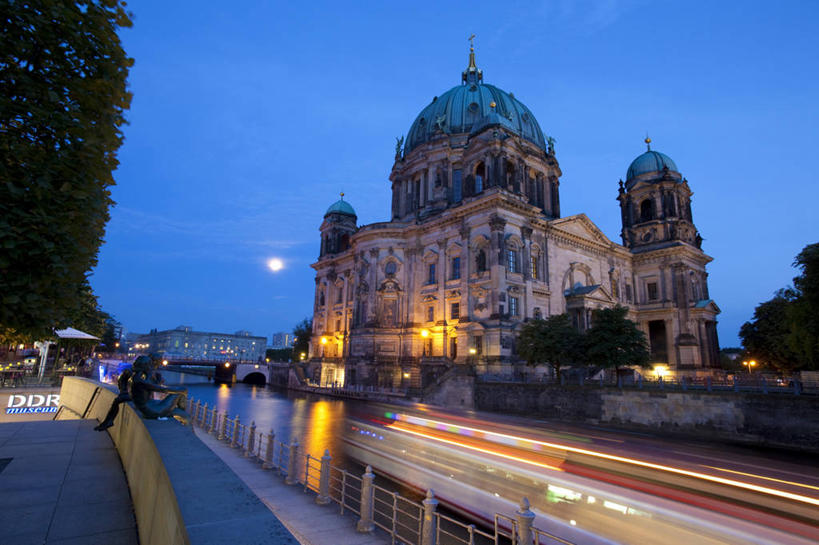 无人,横图,室外,夜晚,长时间曝光,旅游,城市,船,德国,欧洲,首都,柏林,柏林大教堂,黄昏,摄影,西欧,德国文化,彩图,旅行