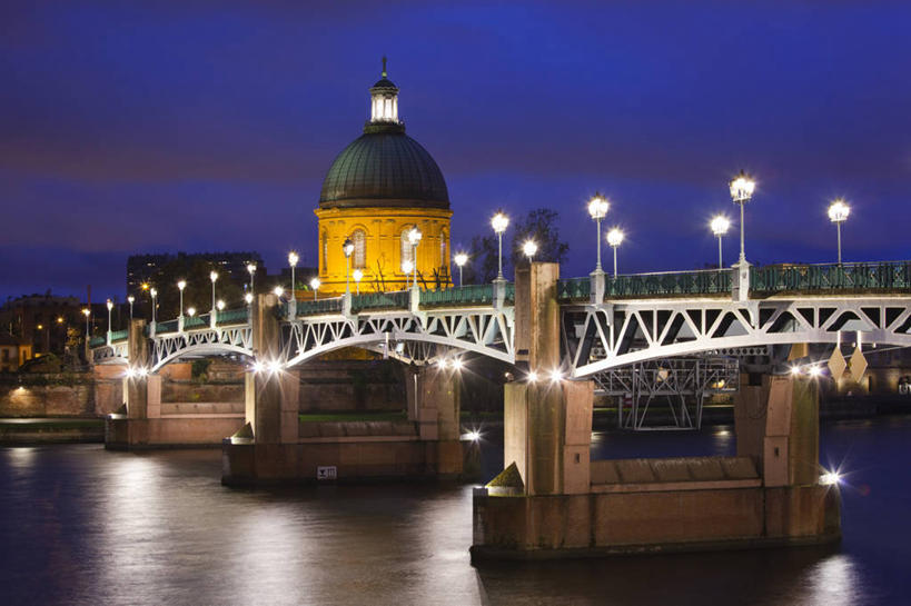 无人,横图,室外,夜晚,旅游,城市,建筑,法国,欧洲,房屋,城镇,桥,黄昏,摄影,西欧,圆顶建筑,图卢兹,上加龙,彩图,旅行