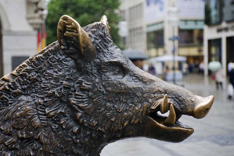 横图,室外,白天,侧面,街道,猪,雕塑,德国,欧洲,雕像,慕尼黑,摄影,巴伐利亚,彩图