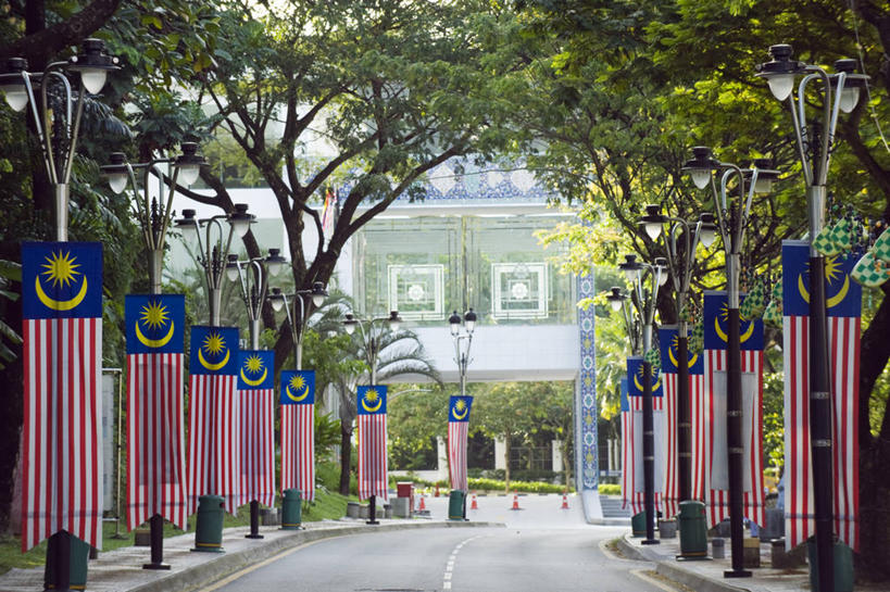 无人,横图,室外,街道,路,旗帜,国旗,马来西亚,亚洲,首都,摄影,东南亚,吉隆坡,彩图,旅行,马来西亚国旗,马来文化