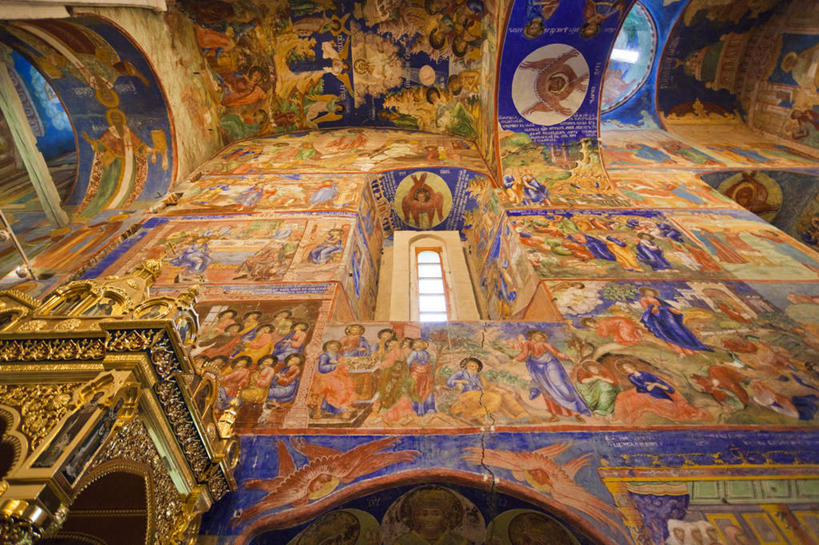 无人,横图,室内,白天,仰视,窗户,俄罗斯,天使,艺术,装饰,墙,摄影,宗教,基督教,修道院,手艺,美术工艺,彩图,低角度拍摄,大教堂,苏兹达尔,俄罗斯文化