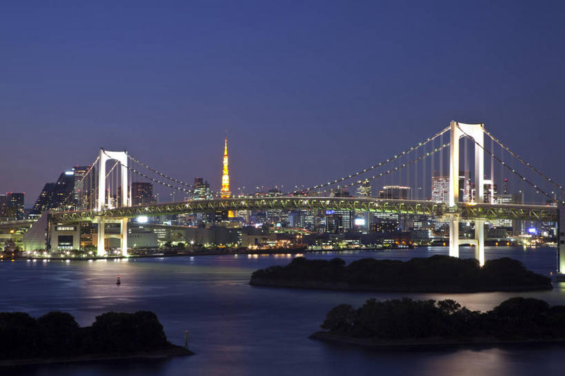 无人,横图,室外,夜晚,度假,美景,城市风光,城市,东京,日本,日本文化,岛,景观,桥,海湾,东京湾,首都,娱乐,地标建筑,享受,休闲,景色,放松,摄影,照亮,彩图,旅行,东京彩虹桥